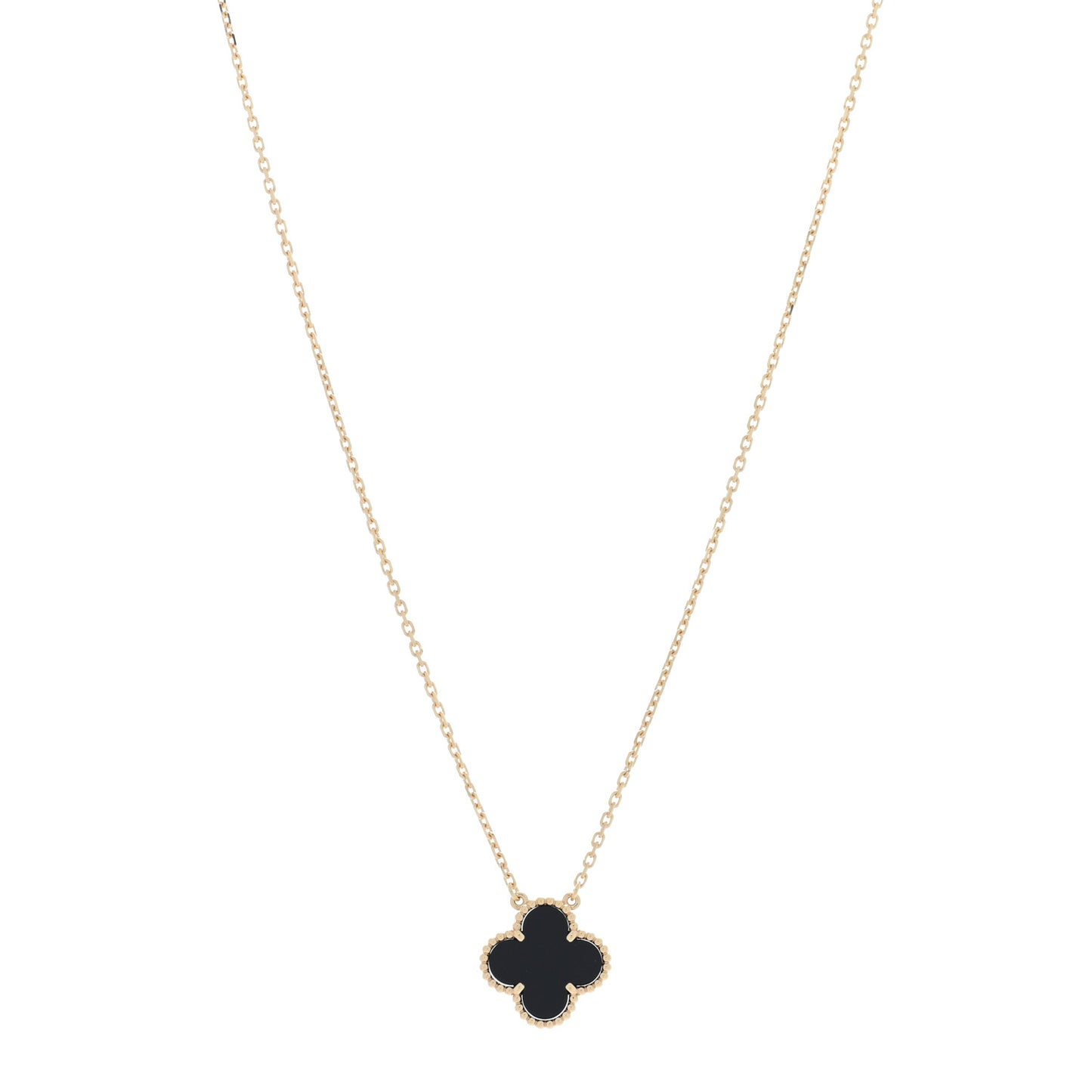 18K Yellow Gold Black Onyx Vintage Alhambra Pendant Necklace