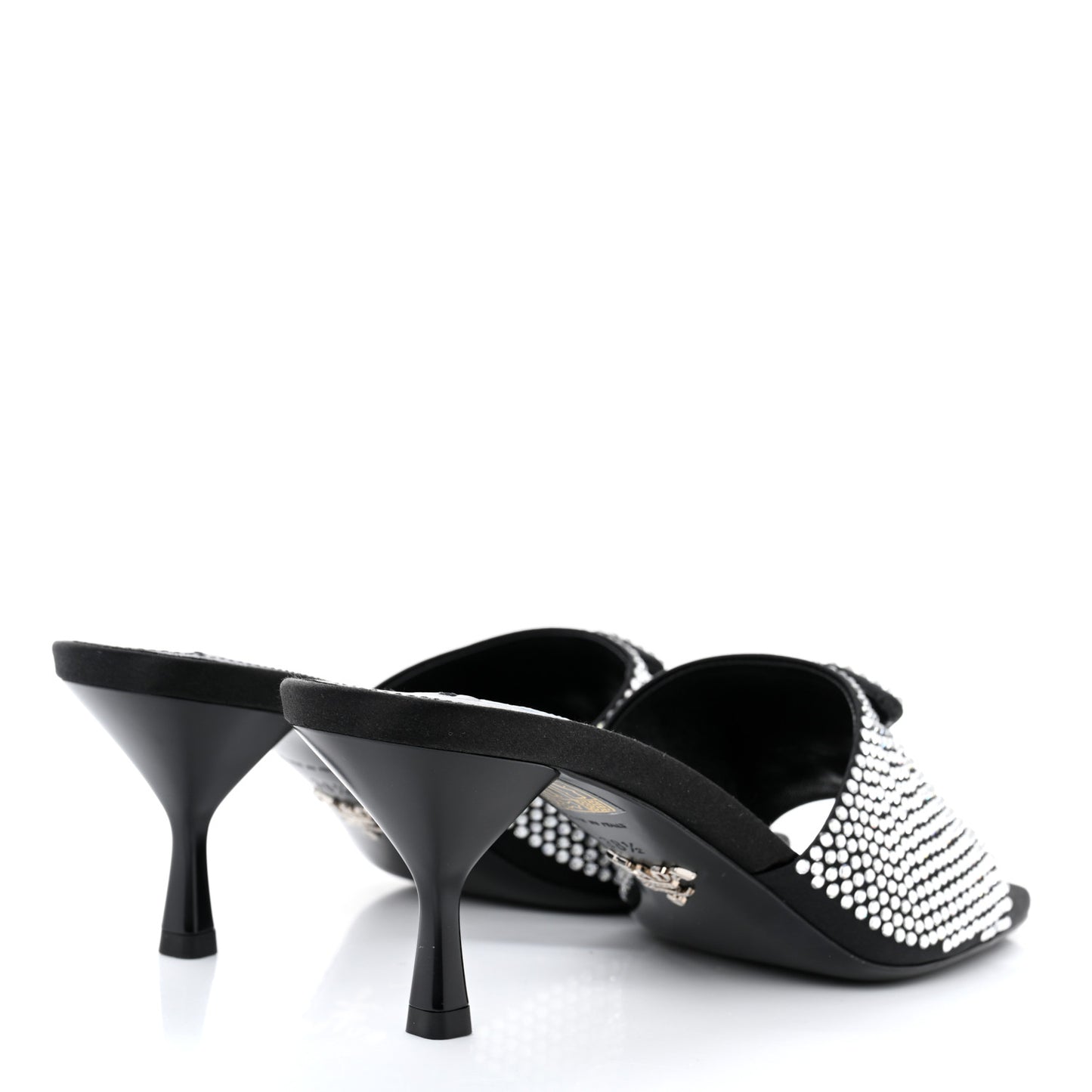Satin Crystal Logo 65mm Slide Sandals 38.5 Cristal