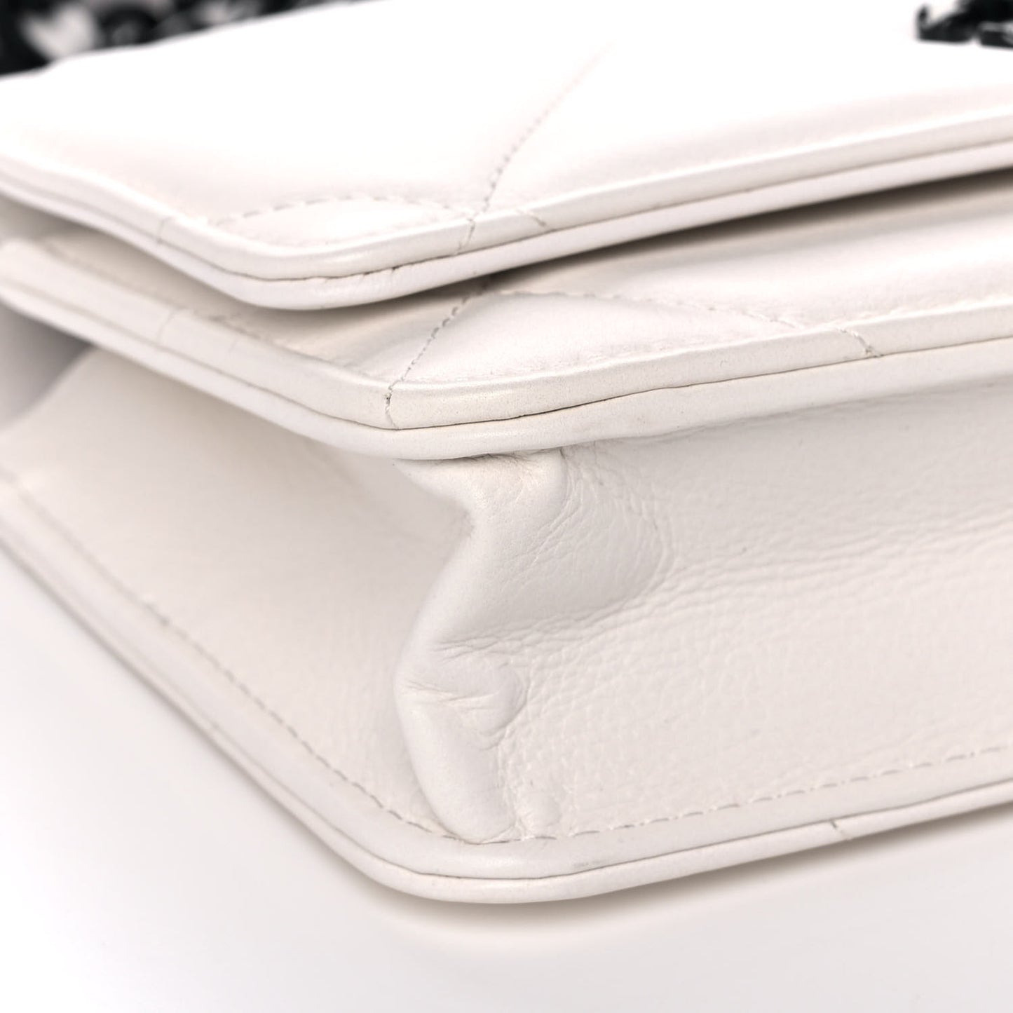 Glossy Calfskin Quilted Chanel 19 Wallet On Chain WOC White Black