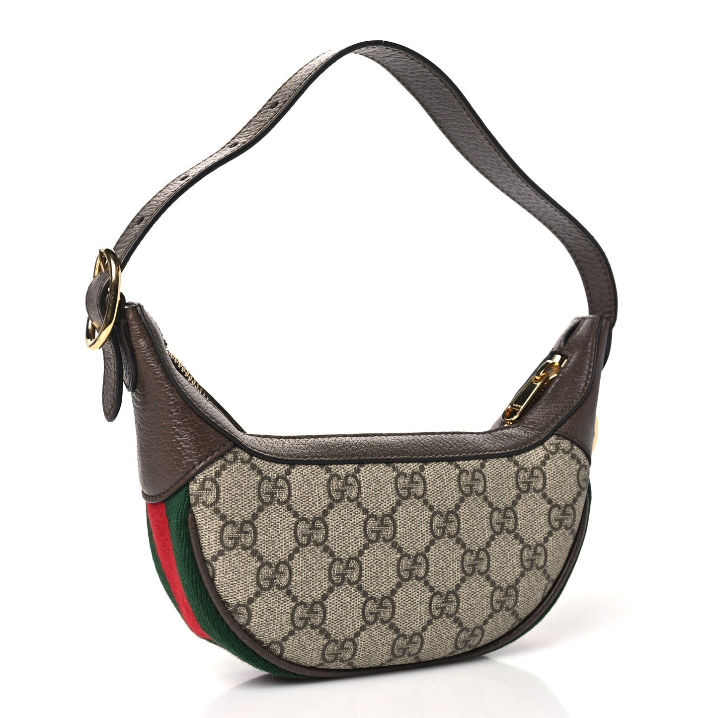 GG Supreme Monogram Textured Calfskin Web Mini Ophidia Half Moon Hobo Beige Ebony New Acero