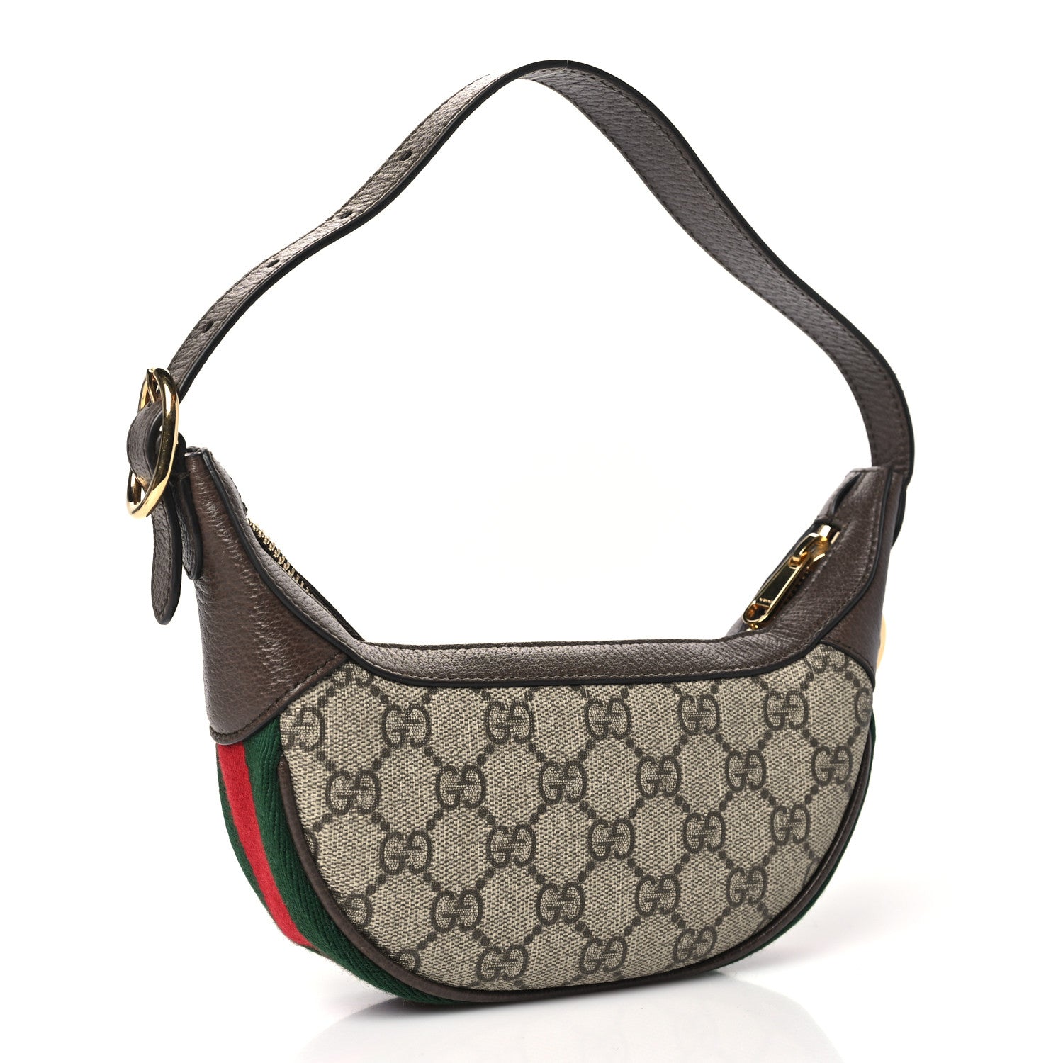 Gucci GG Supreme Monogram Textured Calfskin Web Mini Ophidia Half Moon Hobo Beige Ebony New Acero 2 of 10