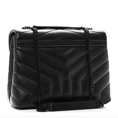 Saint Laurent Calfskin Y Quilted Monogram Monochrome Small Loulou Chain Satchel Black 3 of 10