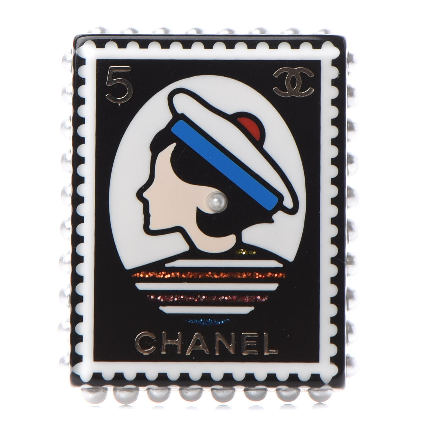 Resin Glitter CC Sailor Brooch Black Multicolor