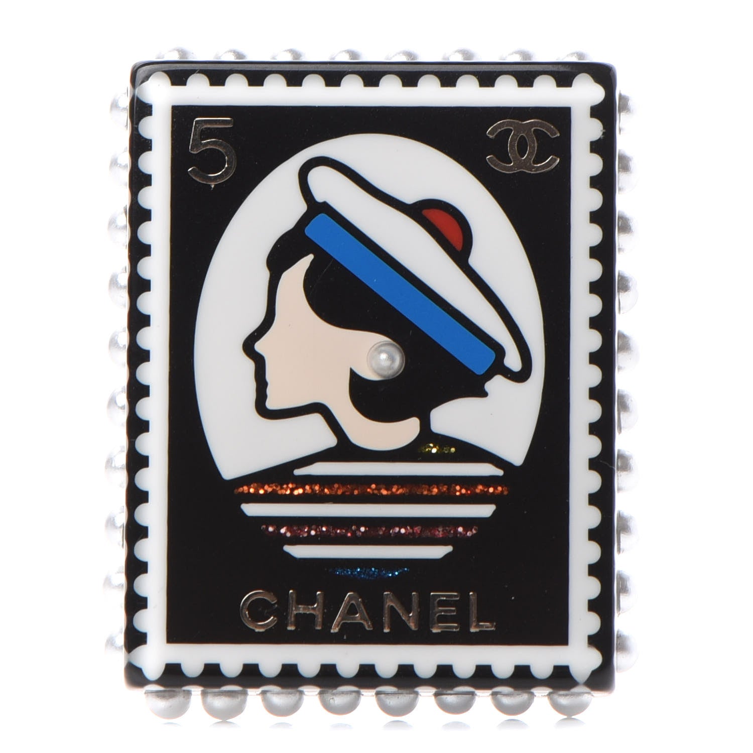 Chanel Resin Glitter CC Sailor Brooch Black Multicolor 1 of 4