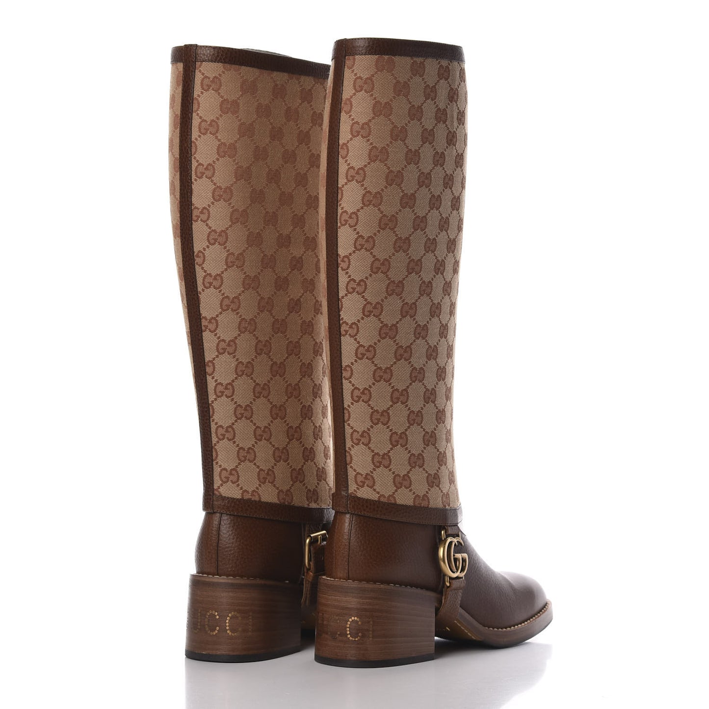 GG Monogram Calfskin Lola Tall Boots 38.5 Beige Ruggine Cuir