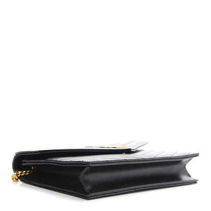 Saint Laurent Grain De Poudre Matelasse Chevron Monogram Envelope Chain Wallet Black 4 of 9