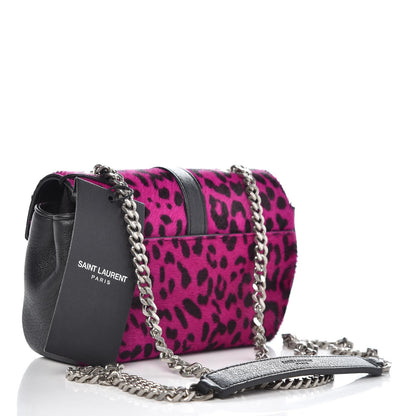 Saint Laurent Pony Hair Calfskin Monogram Leopard Print Baby Punk Chain Bag Purple 3 of 9