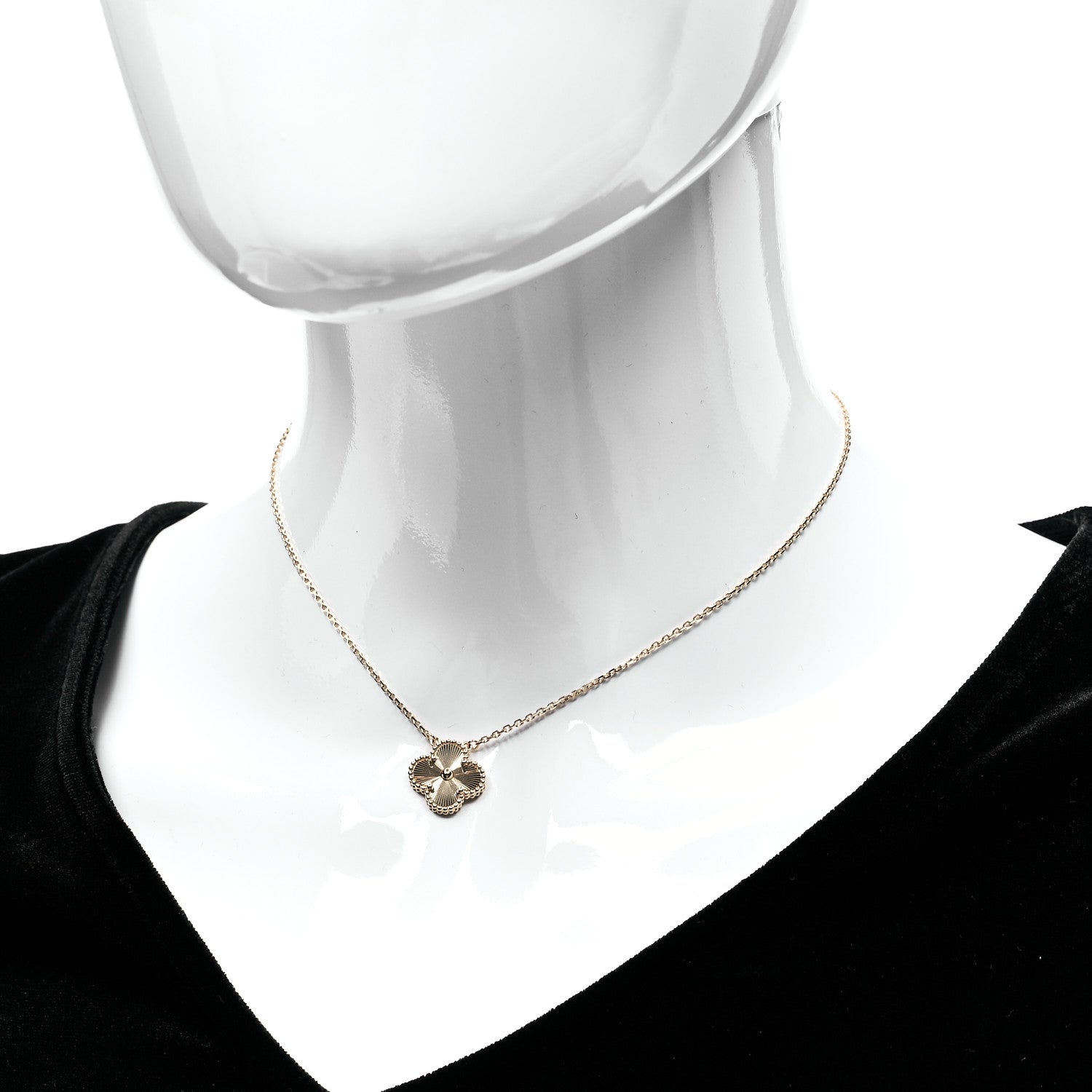 Van Cleef & Arpels 18K Yellow Gold Guilloche Vintage Alhambra Pendant Necklace 4 of 8