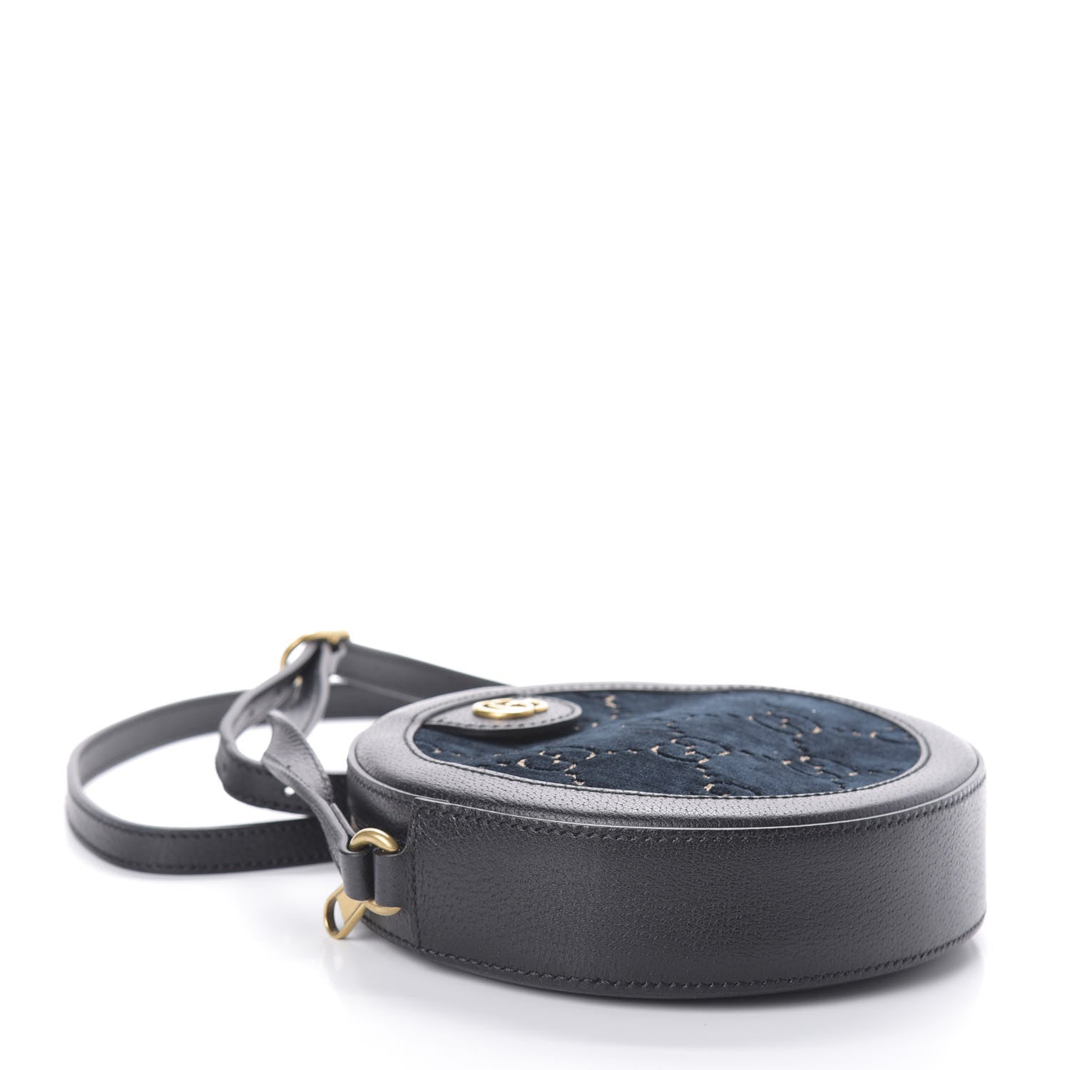 Gucci Velvet Calfskin GG Monogram Round Shoulder Bag Blue Beige 4 of 9