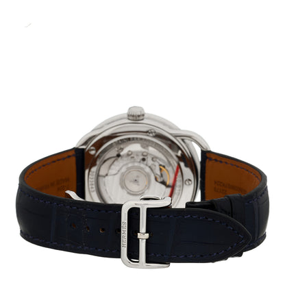 Hermes Stainless Steel Alligator 43mm Arceau Grande Lune Automatic Watch Bleu Abysse 3 of 5