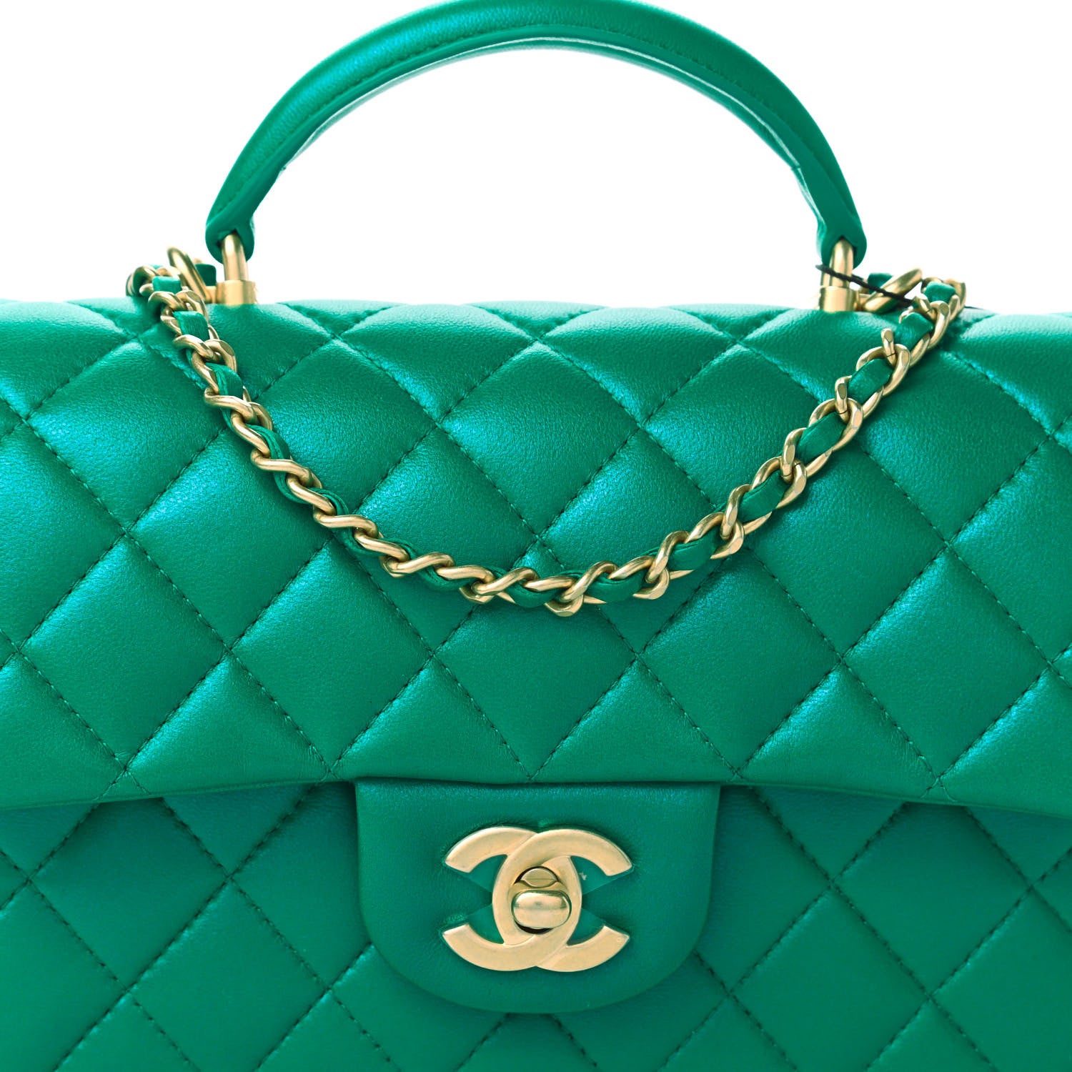 Chanel Iridescent Lambskin Quilted Mini Top Handle Rectangular Flap Green 10 of 11