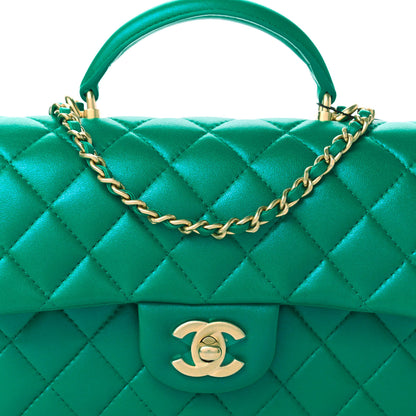 Chanel Iridescent Lambskin Quilted Mini Top Handle Rectangular Flap Green 10 of 11