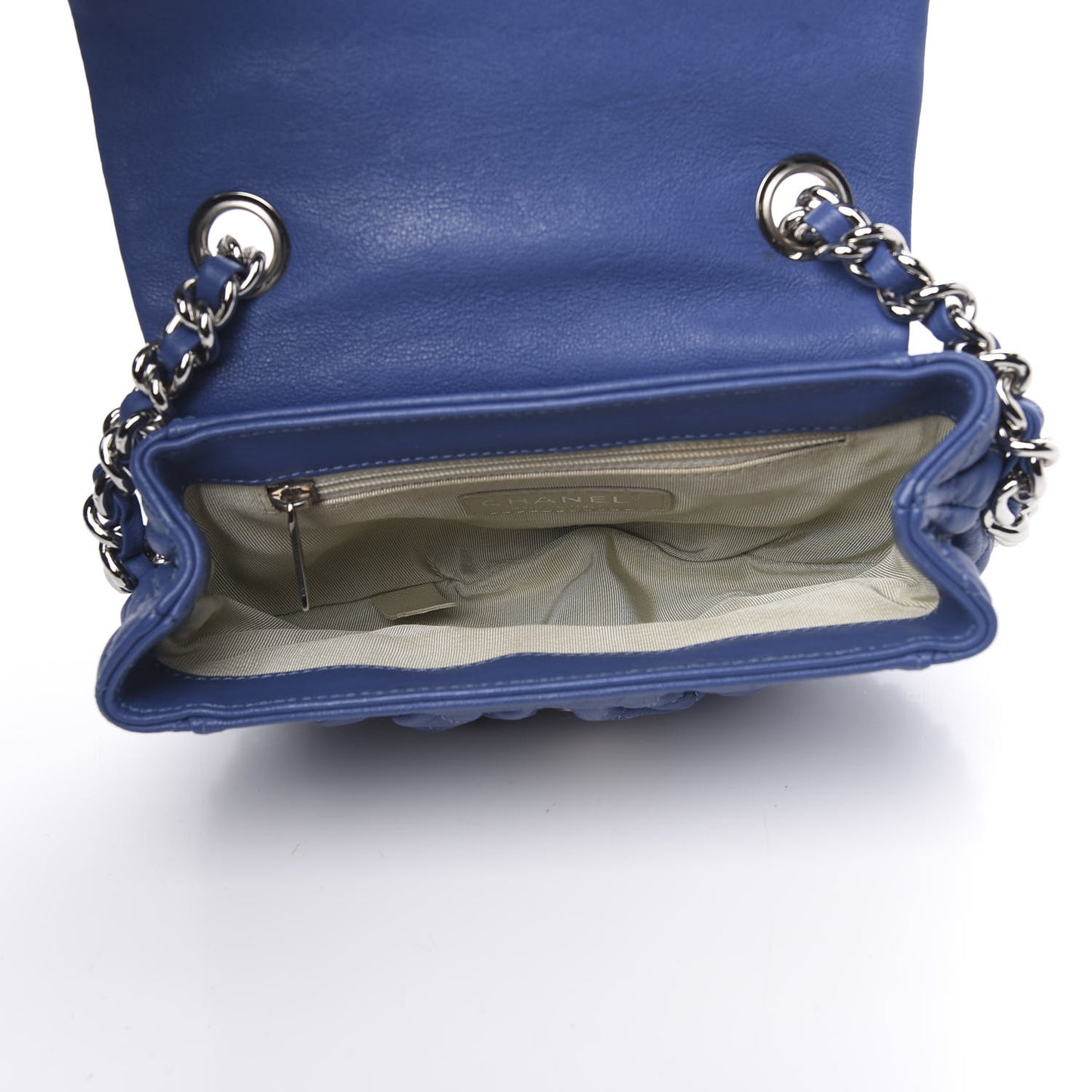 Washed Lambskin Quilted Mini Chain Around Flap Blue