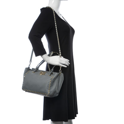 Valentino Garavani Vitello Small Rockstud Tote Grey 3 of 22