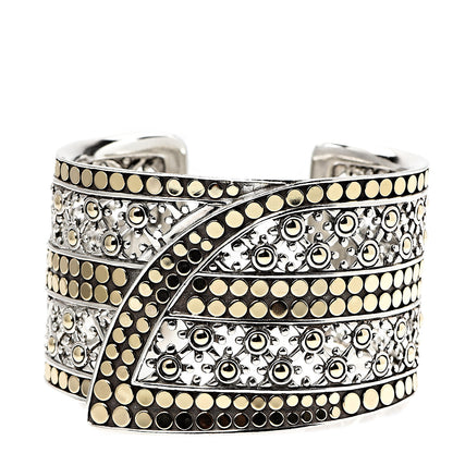 John Hardy Sterling Silver 18K Yellow Gold Wide Jaisalmer Dot Kick Cuff Bracelet 1 of 5