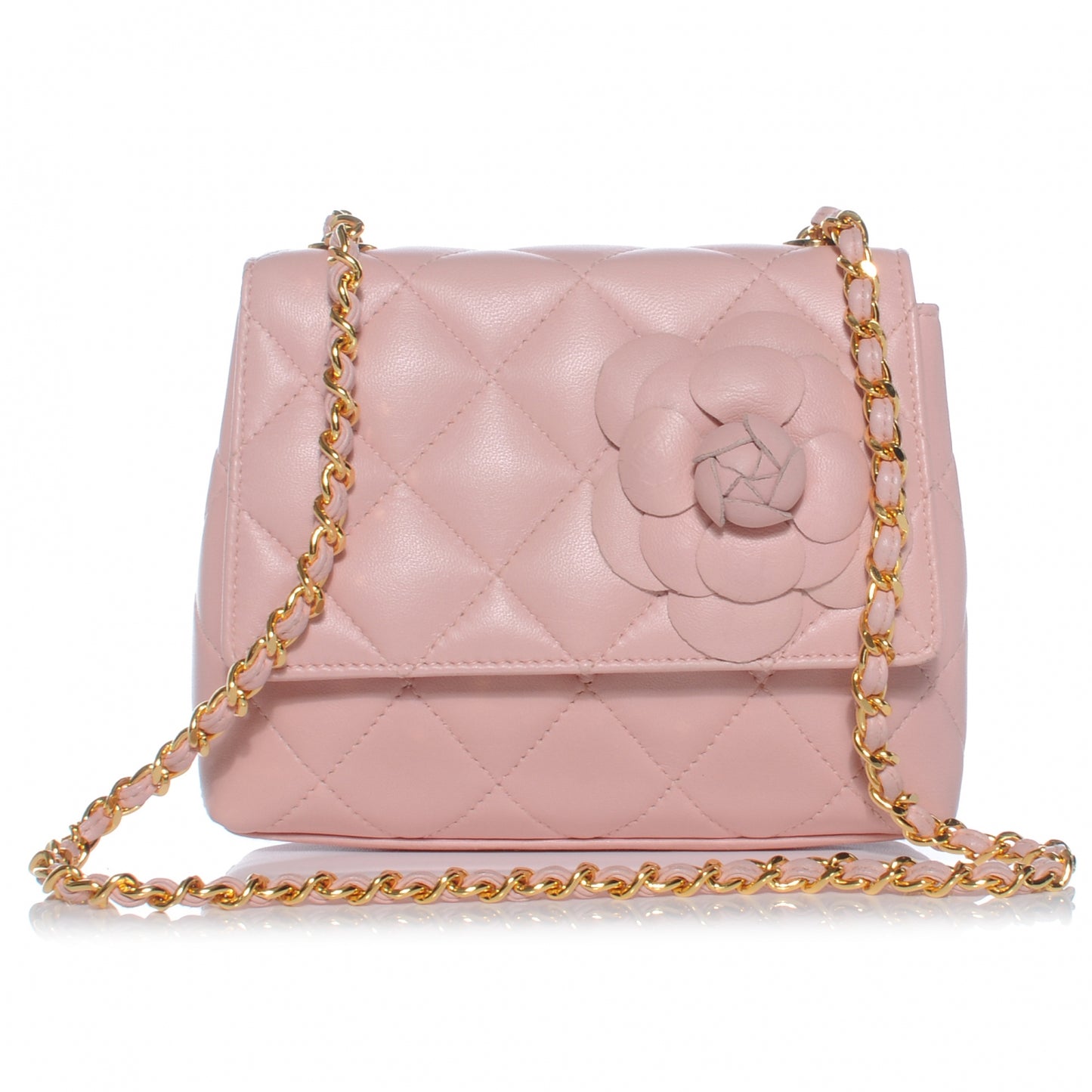 Lambskin Camellia Mini Flap Pink
