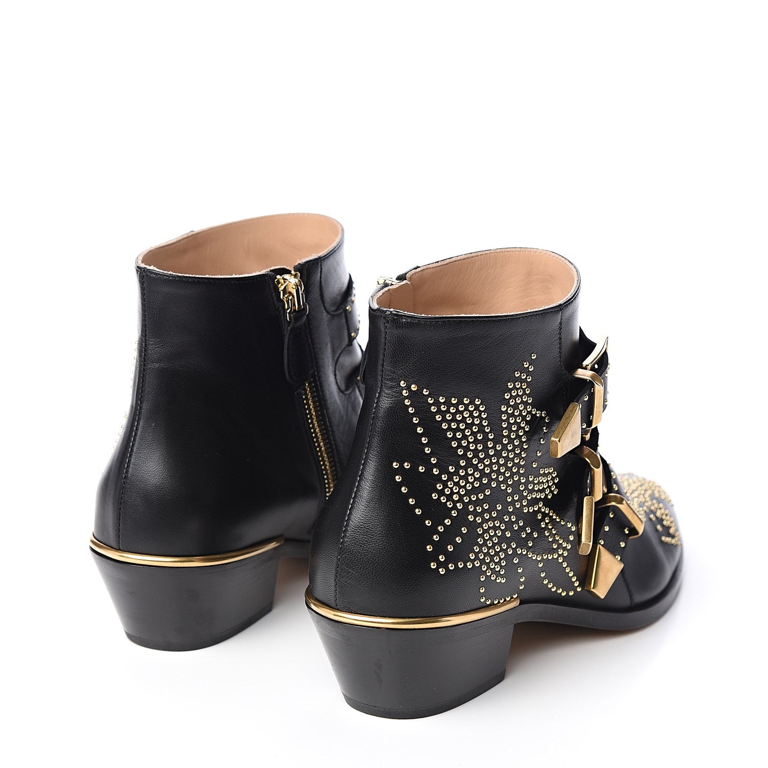 Chloe Nappa Sheepskin Studded Susanna Ankle Boots 37 Black 4 of 10