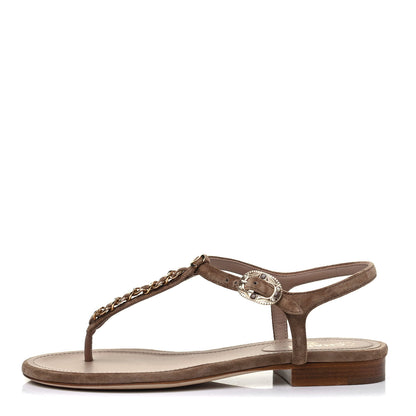 Chanel Suede Calfskin Thong Sandals 35.5 Beige 1 of 7