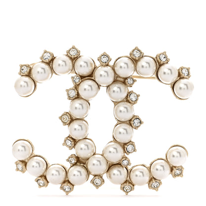 Chanel Pearl Crystal CC Brooch Gold 1 of 4