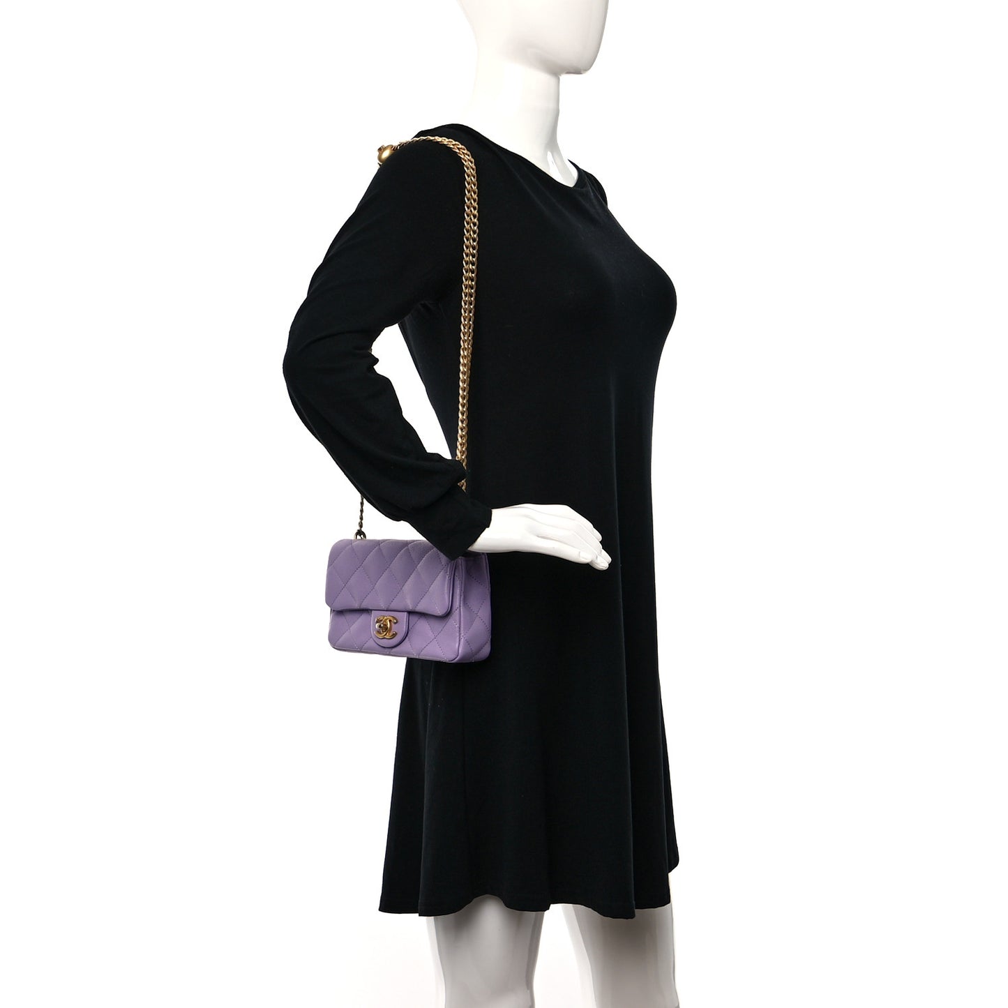 Caviar Quilted Mini Rectangular Sweetheart Flap Lilac