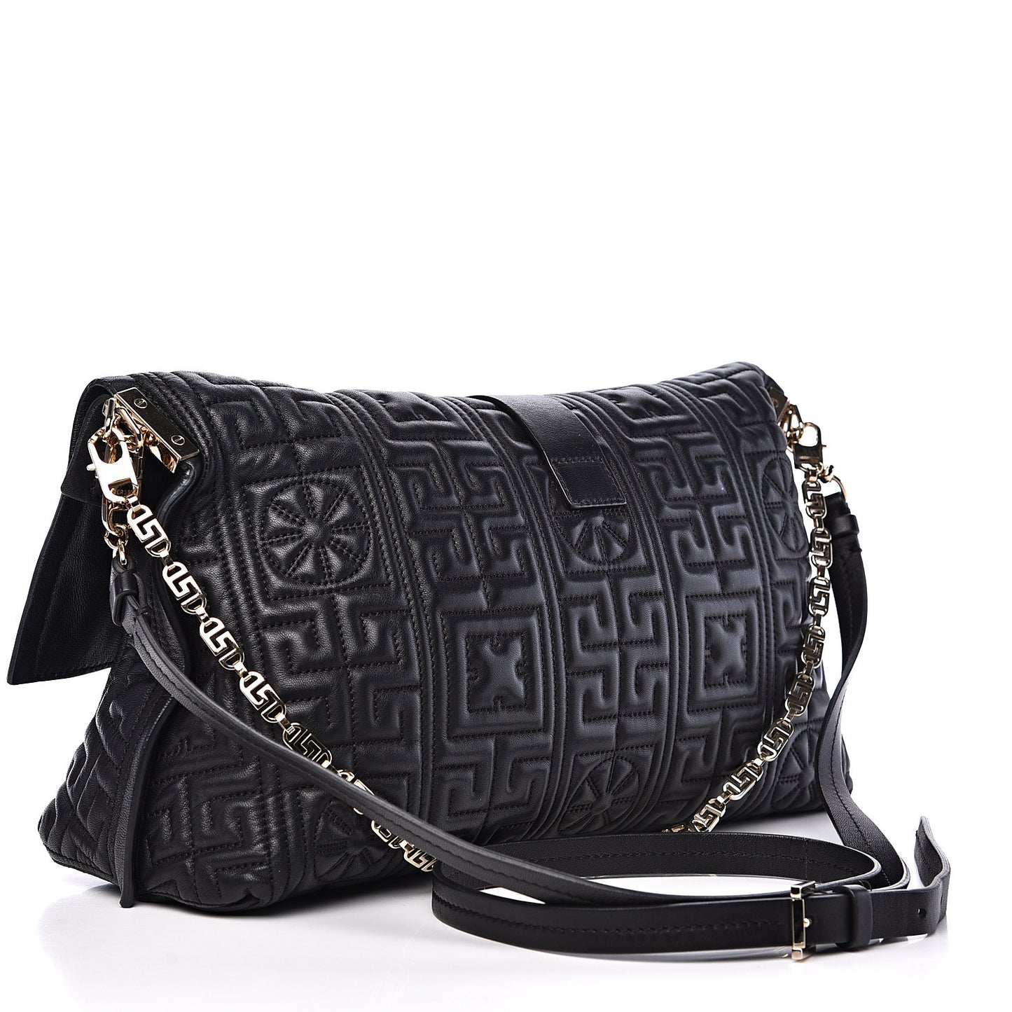 Nappa Ricamo Quilted The Greek Shoulder Bag Black