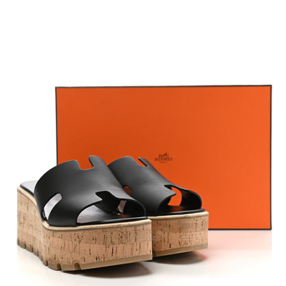 Hermes Calfskin Cork Eze 30 Sandals 40 Black 9 of 9