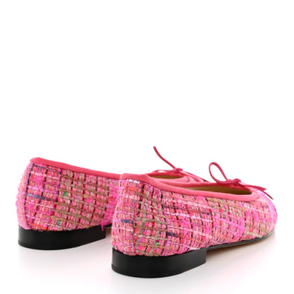 Chanel Tweed Grosgrain Cap Toe Ballerina Flats 37 Pink Black 4 of 9