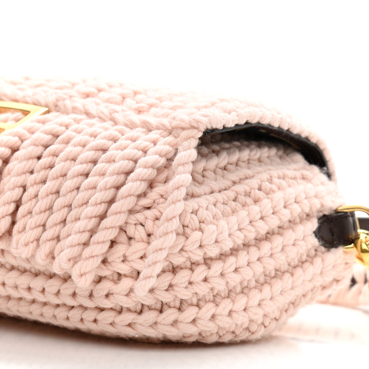 Fendi Wool Vitello Seta Woven Fringe Baguette Rosa Quarzo Ebano 9 of 9
