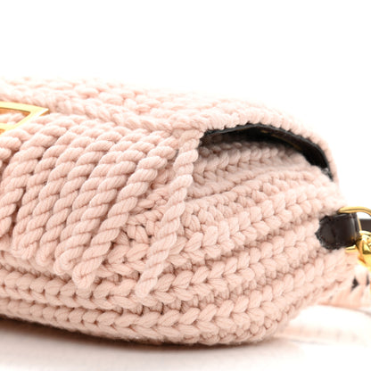 Fendi Wool Vitello Seta Woven Fringe Baguette Rosa Quarzo Ebano 9 of 9