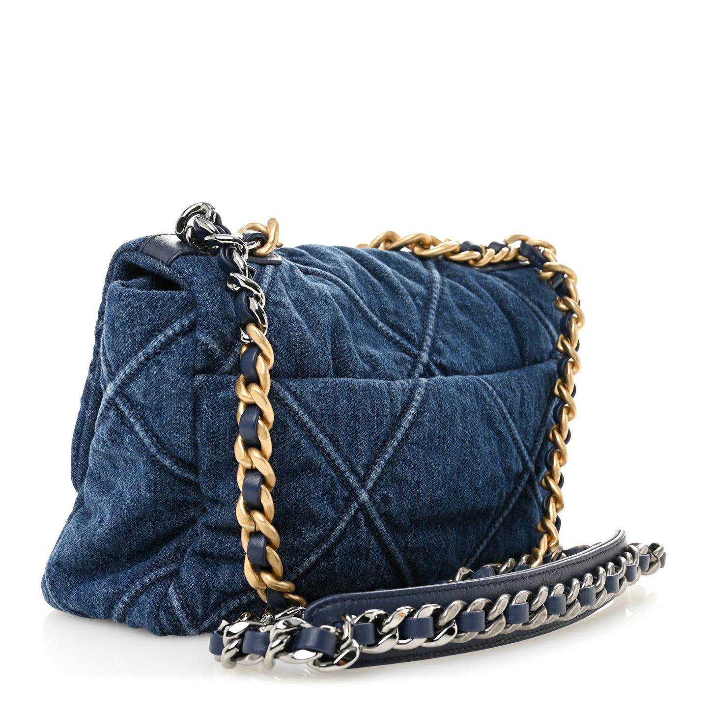 Denim Quilted Medium Chanel 19 Flap Blue
