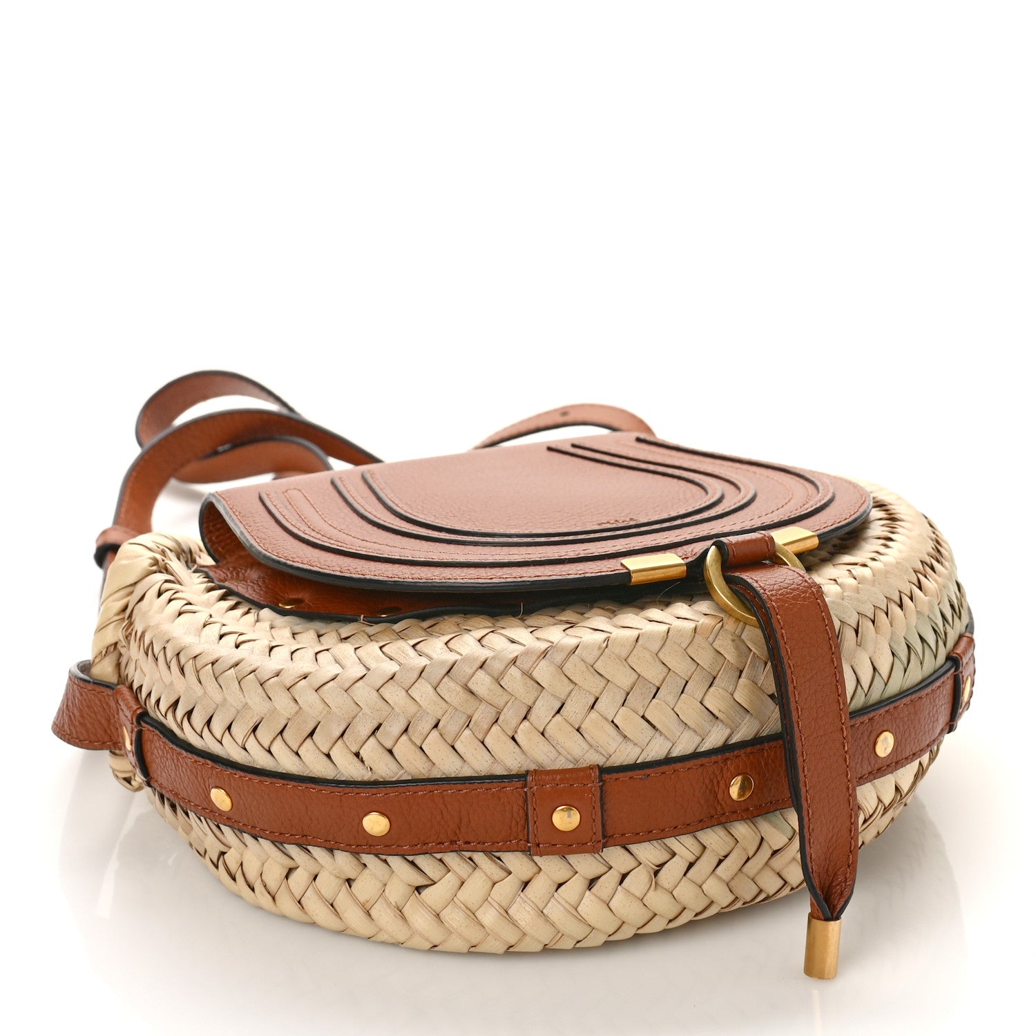 Chloe Raffia Small Grain Calfskin Small Marcie Basket Crossbody Tan 4 of 7