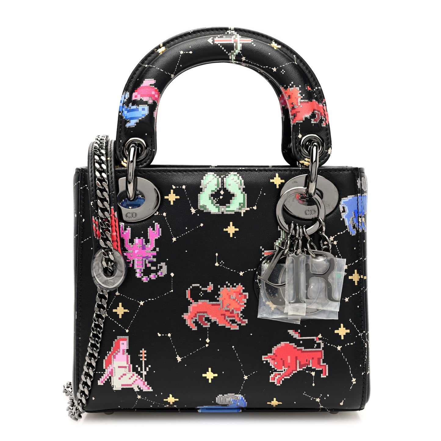 Calfskin Pixel Zodiac Mini Lady Dior Black Multicolor