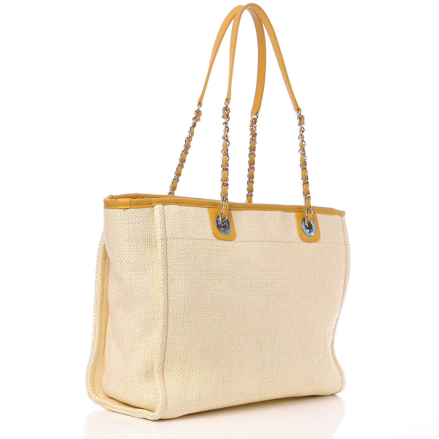 Chanel Woven Straw Raffia Small Deauville Tote Yellow 3 of 7
