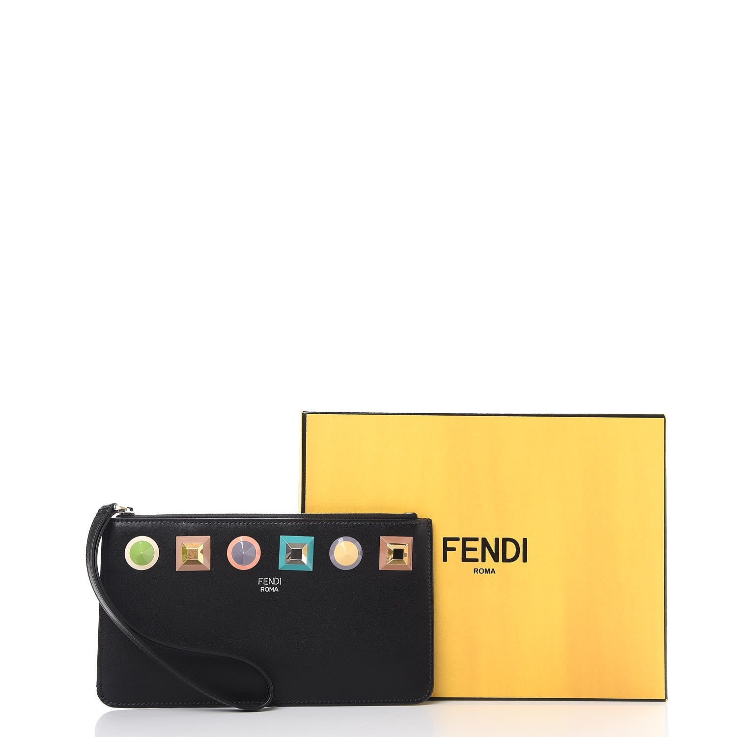 Fendi Vitello Liberty Studded Zip Pouch Black Multicolor 8 of 8