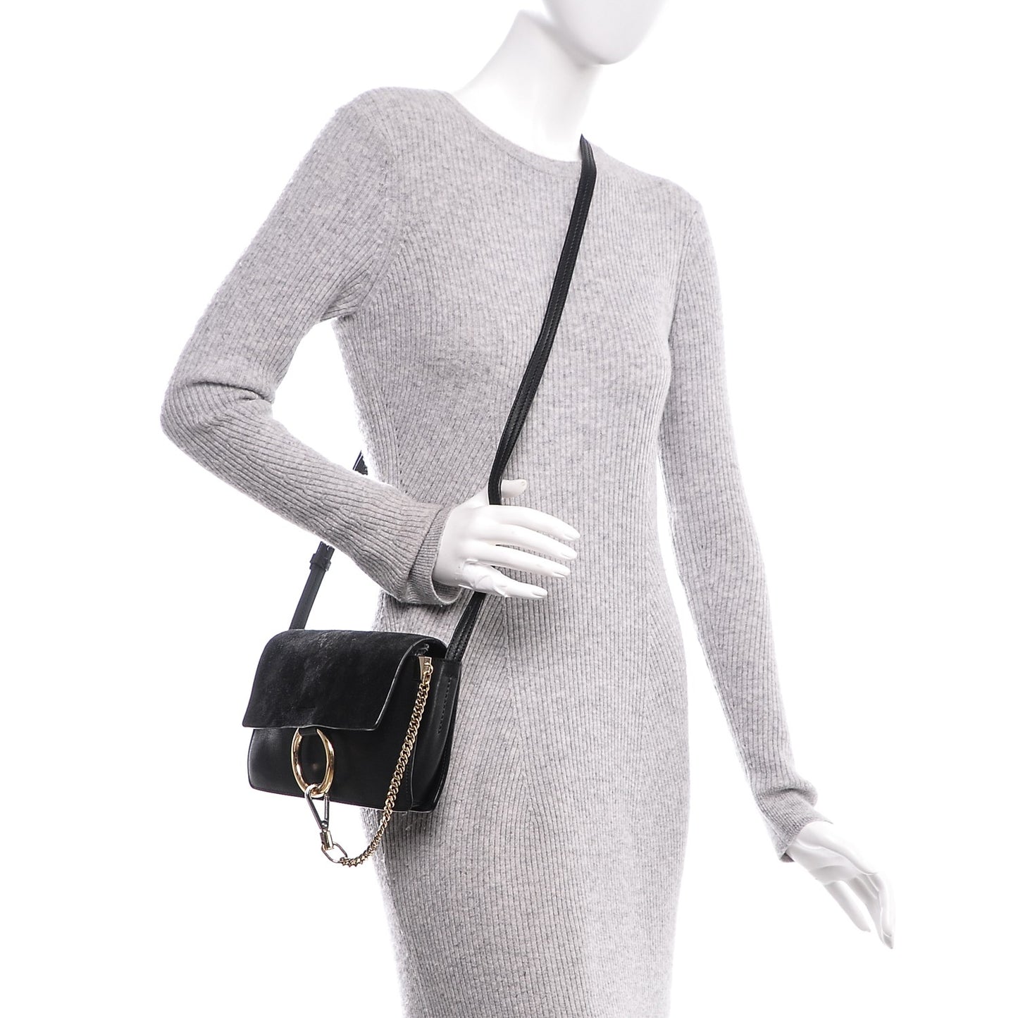 Suede Calfskin Small Faye Shoulder Bag Black