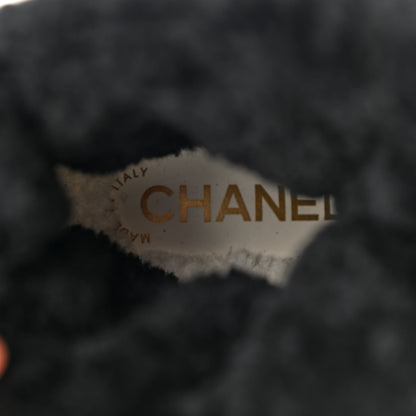 Chanel Calfskin Shearling CC Lace Up Boots 35 Black White 6 of 9