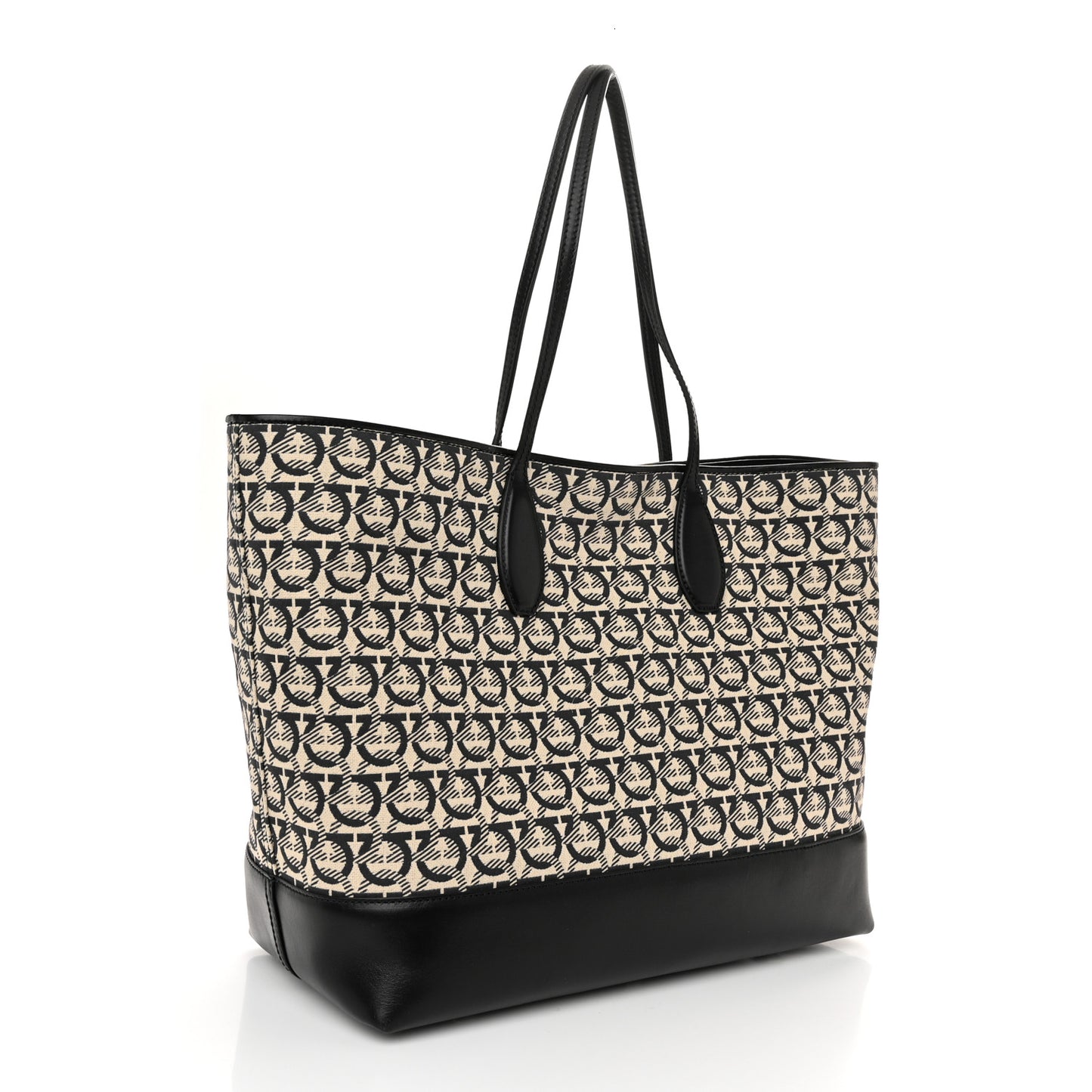 Canvas Calfskin Large The Studio Tote Beige Black