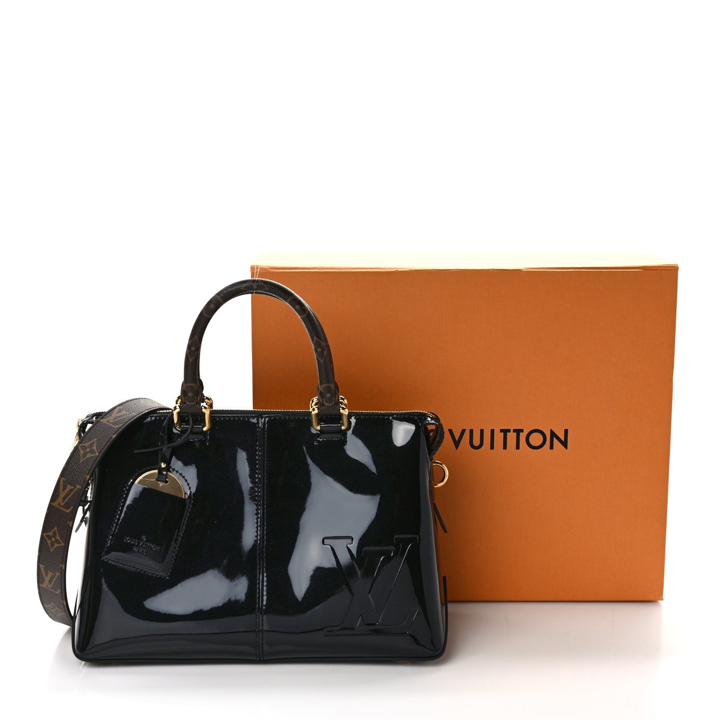 Patent Calfskin Miroir Tote Black