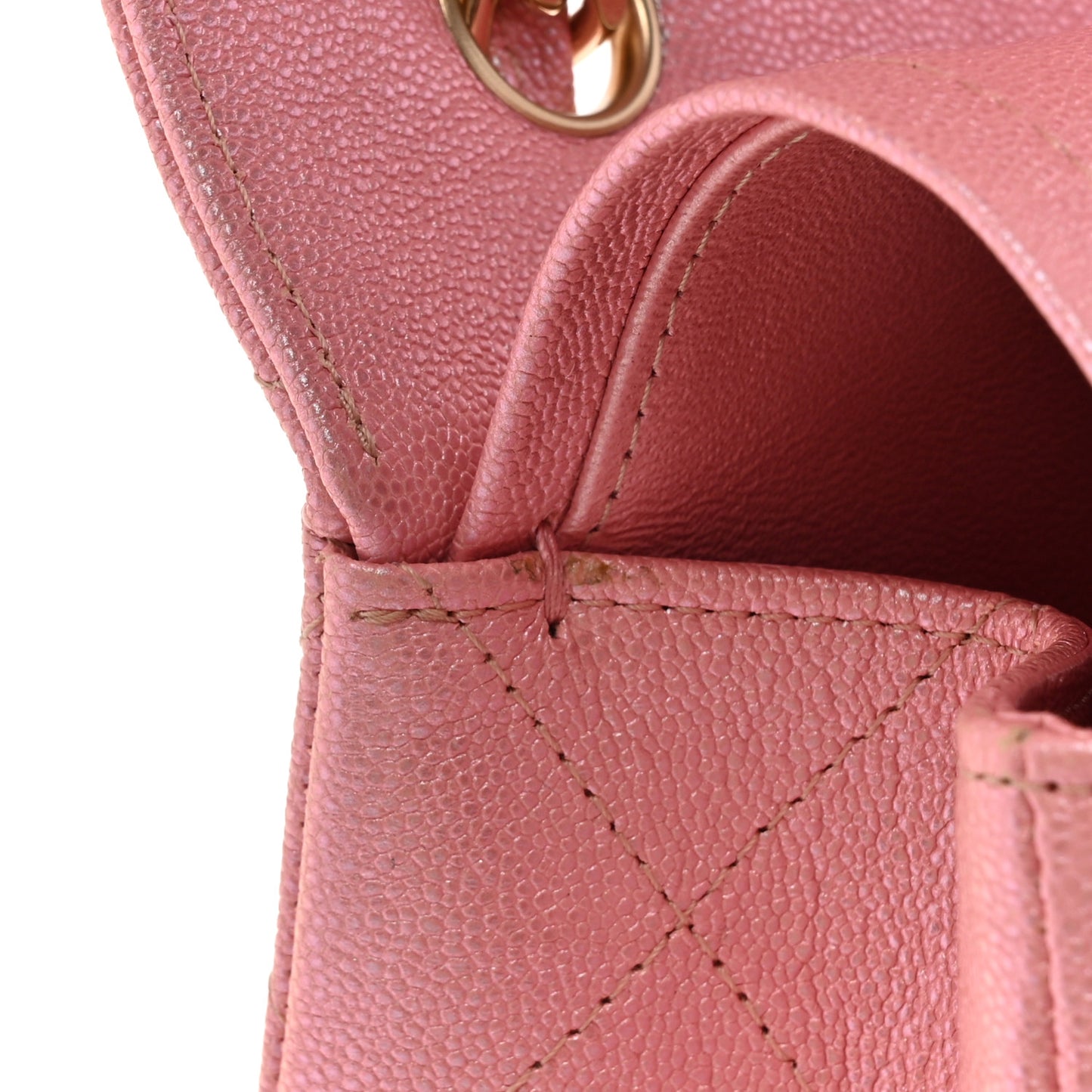 Iridescent Caviar Quilted Jumbo Double Flap Rose Pink