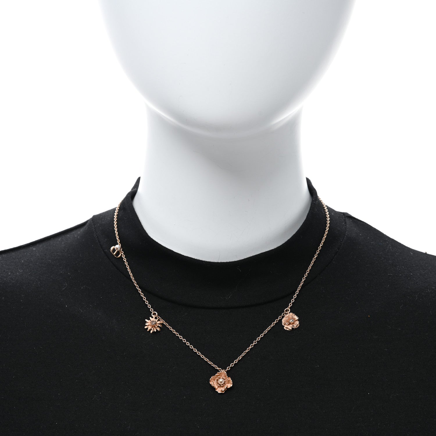 Christian Dior Metal Pearl Flower Daisy Necklace Gold 3 of 5