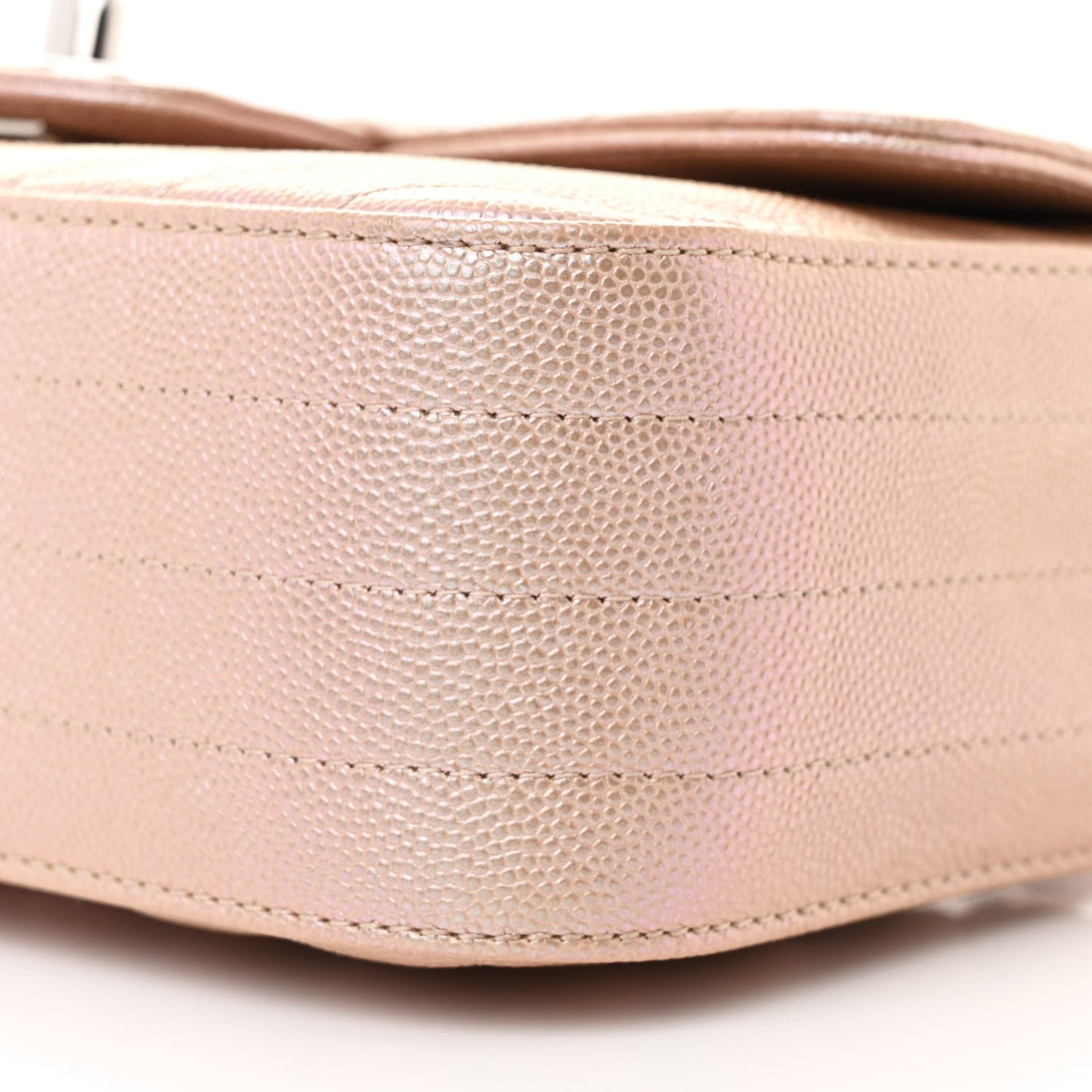 Iridescent Caviar Chevron Quilted Mini Rectangular Flap Light Gold