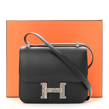 Hermes Madame Calfskin Lizard Constance 24 Black Ombre 15 of 15