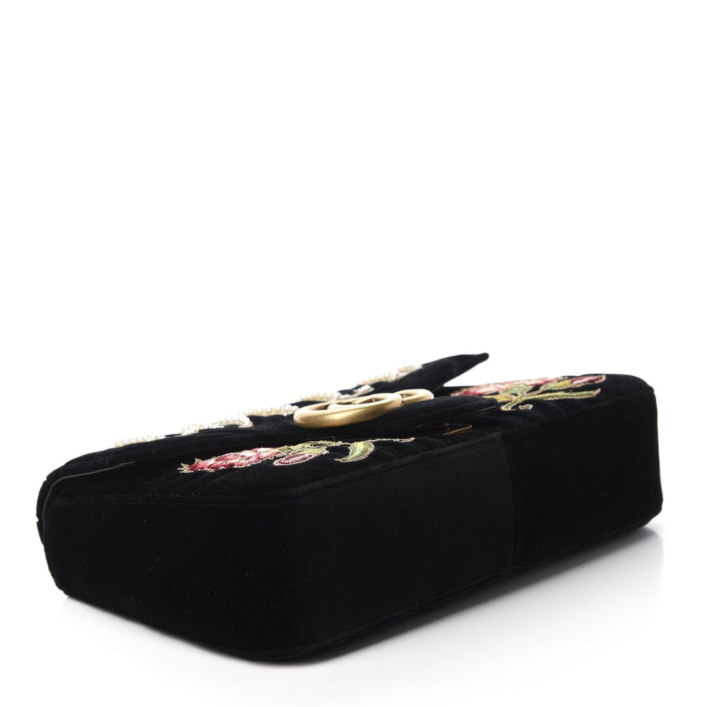 Velvet Matelasse Loved Embroidered Medium GG Marmont Shoulder Bag Black