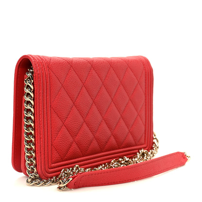 Chanel Caviar Quilted Boy Wallet On Chain WOC Red 3 of 11