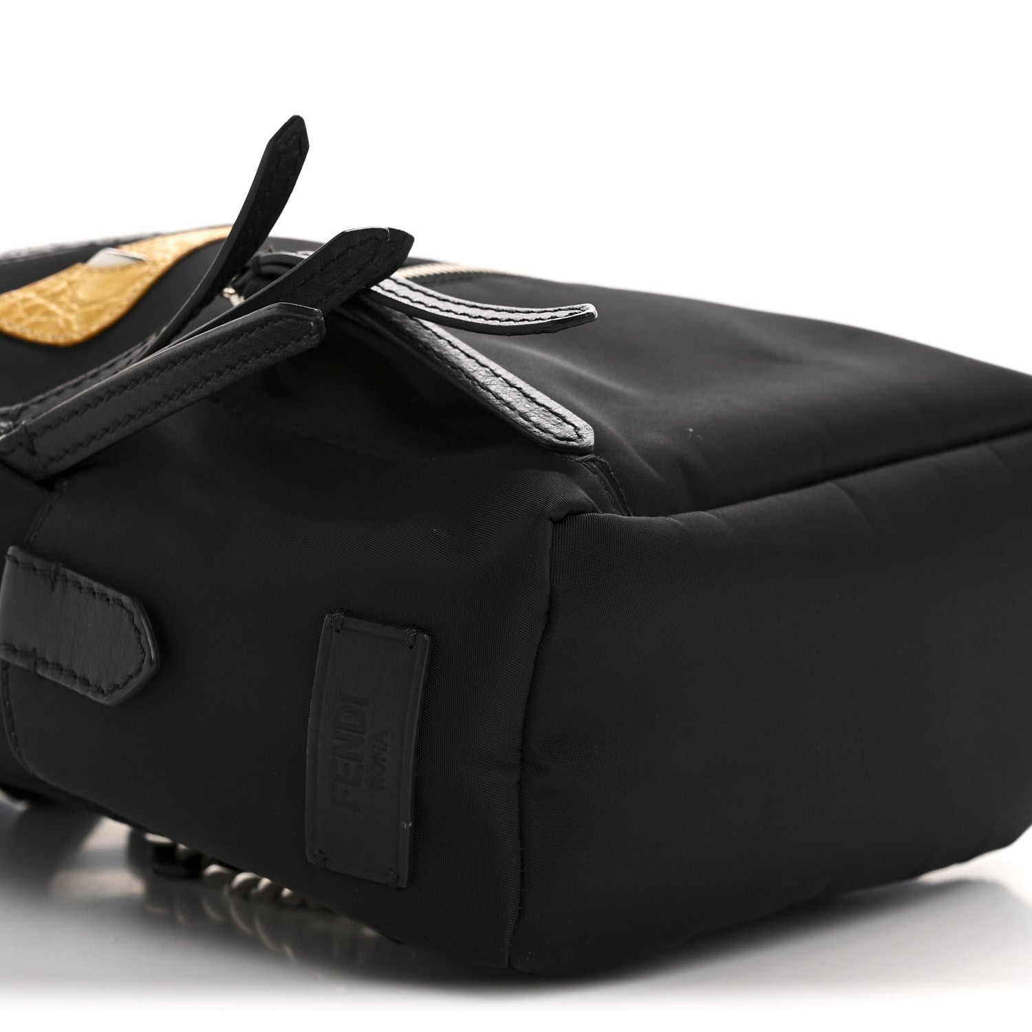Fendi Nylon Vitello Dolce Goat Fox Fur Crocodile Monster Eyes Mini Backpack Black Sunflower 9 of 11