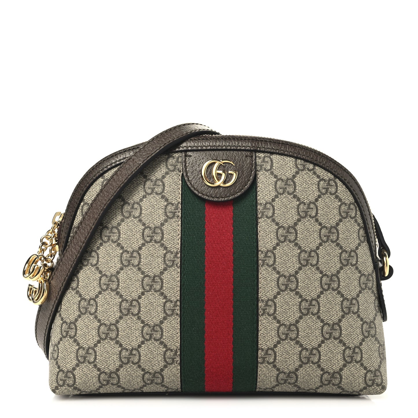 GG Supreme Monogram Textured Dollar Calfskin Web Small Ophidia Dome Shoulder Bag Beige Ebony New Acero