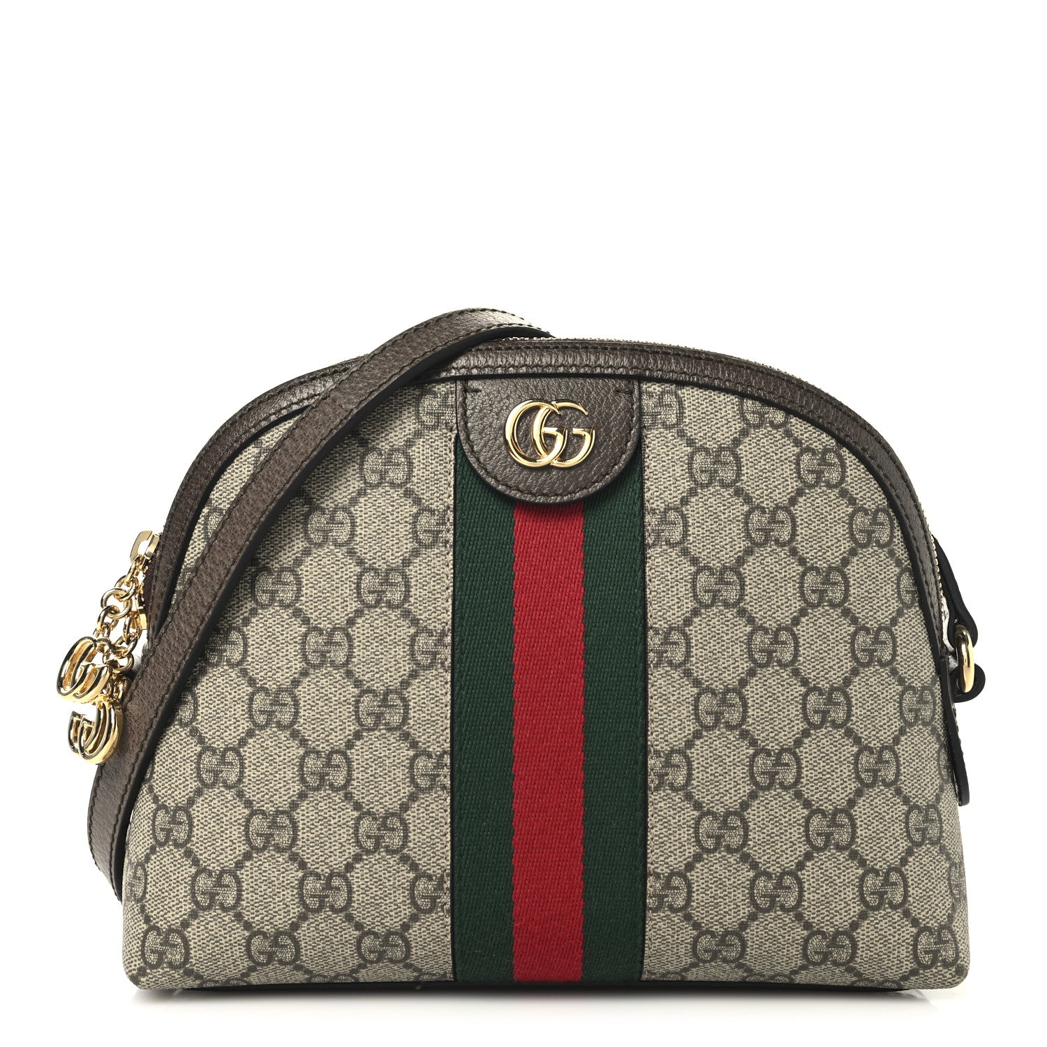 Gucci GG Supreme Monogram Textured Dollar Calfskin Web Small Ophidia Dome Shoulder Bag Beige Ebony New Acero 1 of 12