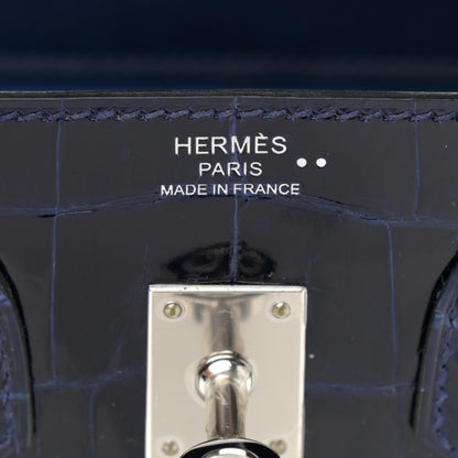 Hermes Shiny Niloticus Crocodile Birkin 25 Bleu Saphir 6 of 20