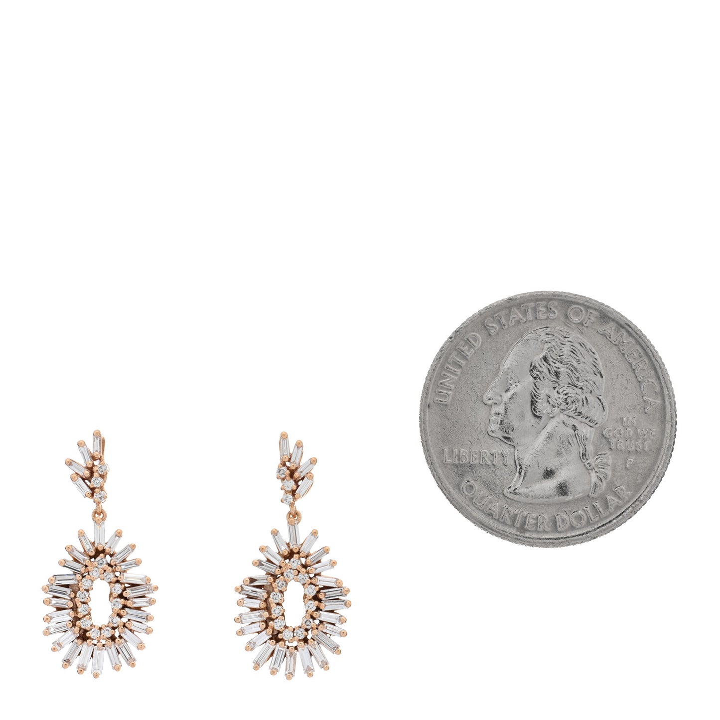 18K Rose Gold Diamond Baguette Drop Earrings