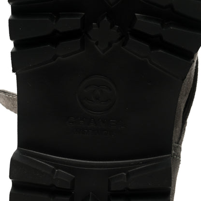 Chanel Shearling Suede Calfskin Quilted High Biker Boots 40 Grey 6 of 8